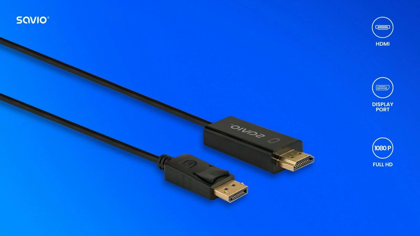 Kabllo adapter Savio CL-183 DisplayPort në HDMI, 1.5m, e zezë