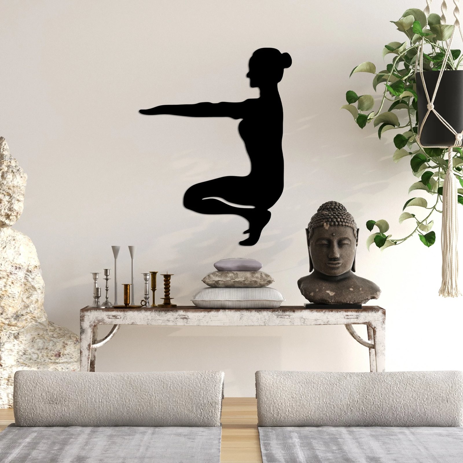 Aksesor dekorativ për mur, metal, Yoga 16, ngjyrë e zezë, 43x55cm