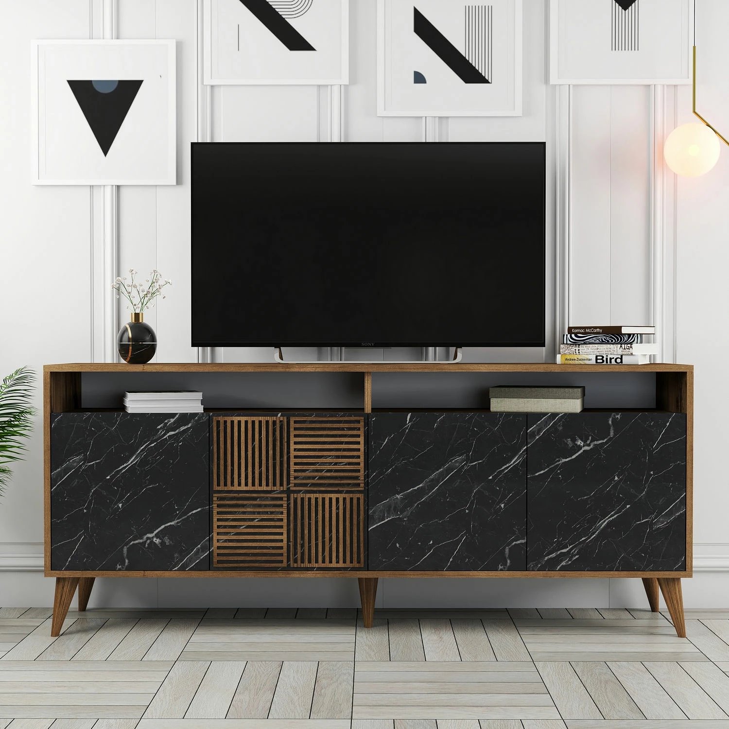 Konsolë Hanah Home, Milan, ngjyrë arre, mermer i zi