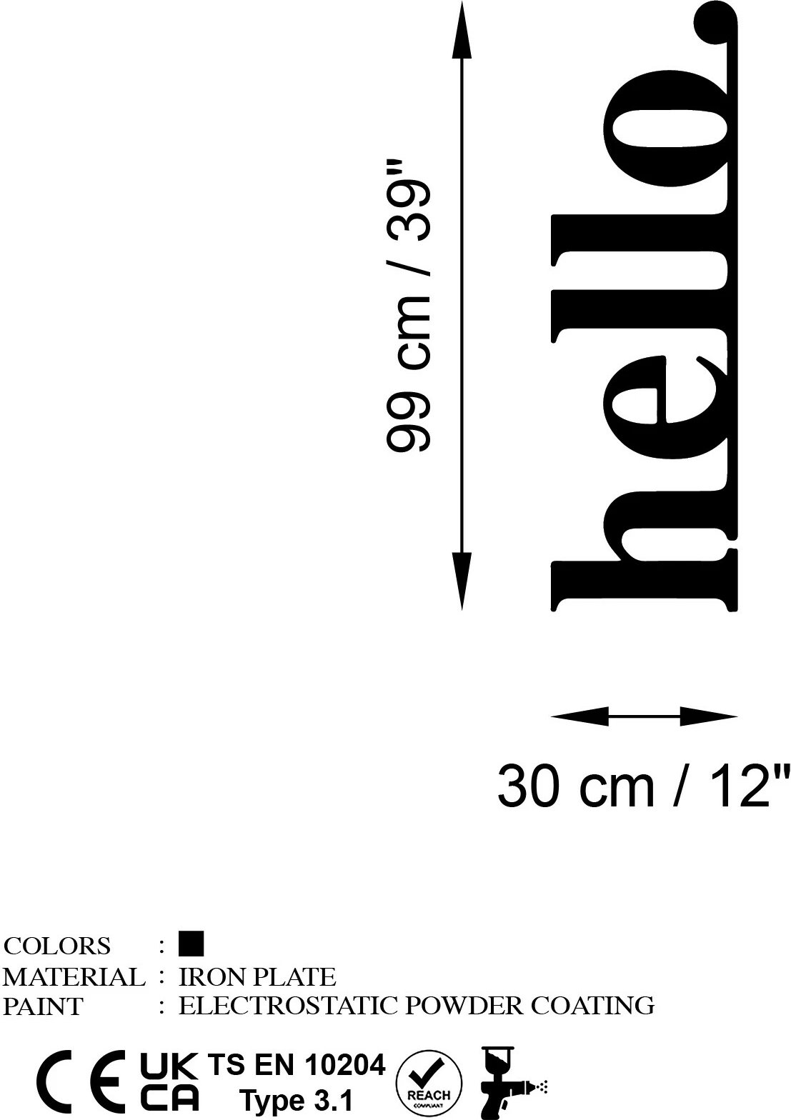 Aksesor dekorativ metalik për mur, Wallity Hello-5, ngjyrë e zezë, 30x99cm