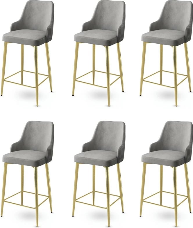 Set karrigesh për bar (6 copë), Hanah Home, Enox, gri dhe ari