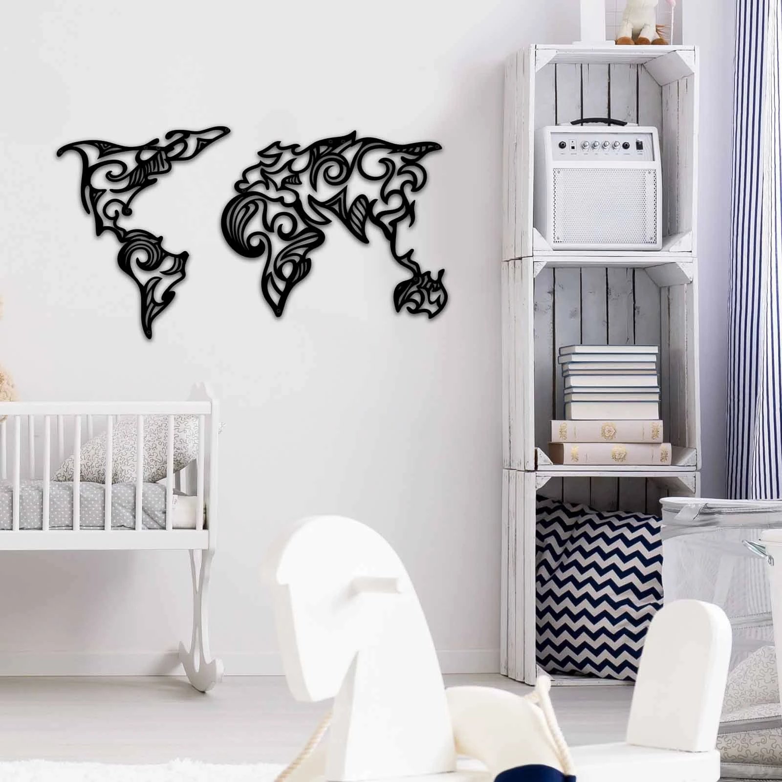 Aksesor dekorativ metalik për mur, Wallity, MT - 015, ngjyrë e zezë, 86x47cm