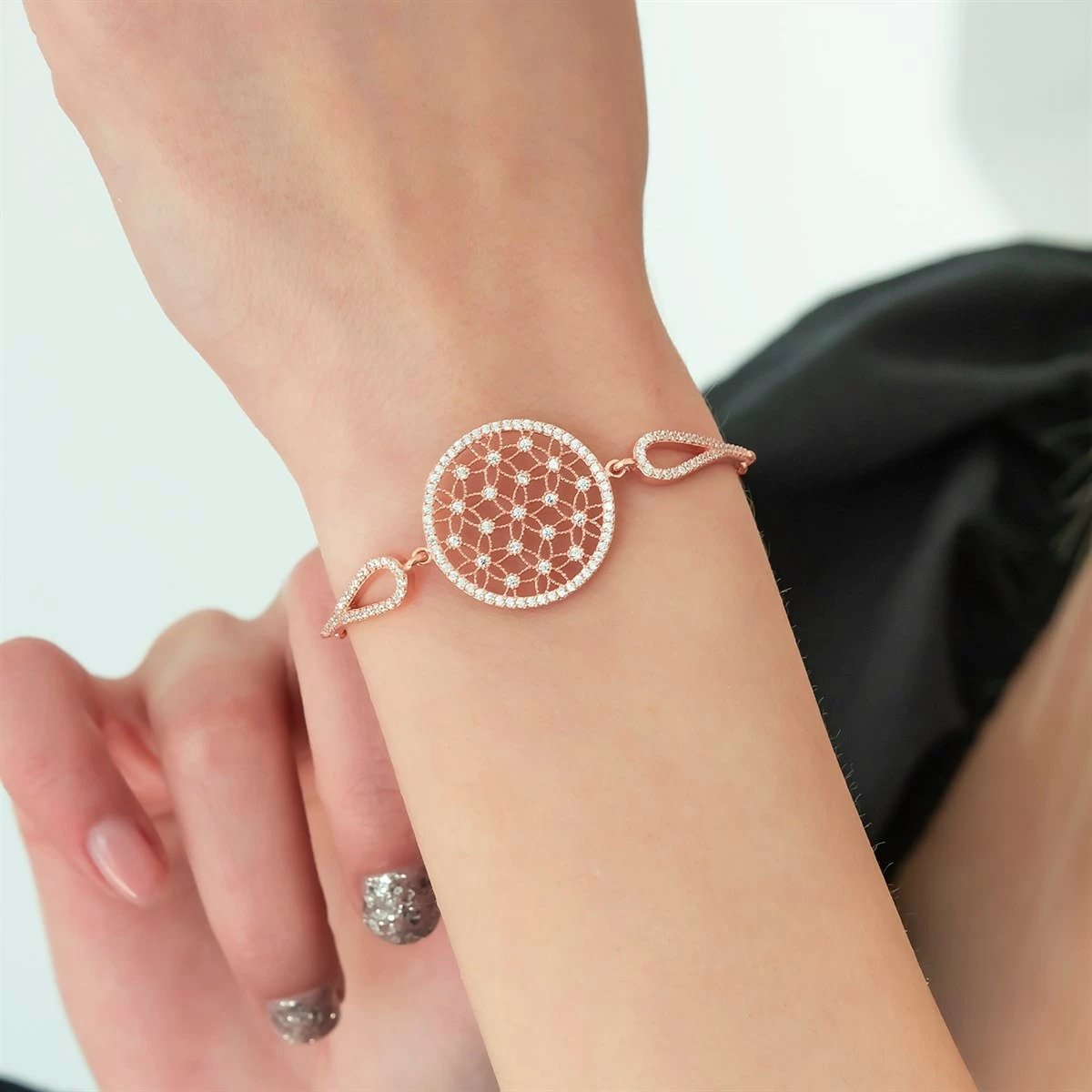 Byzylyk argjendi Jumeon, ngjyrë rozë e bardhë, NRZ99108