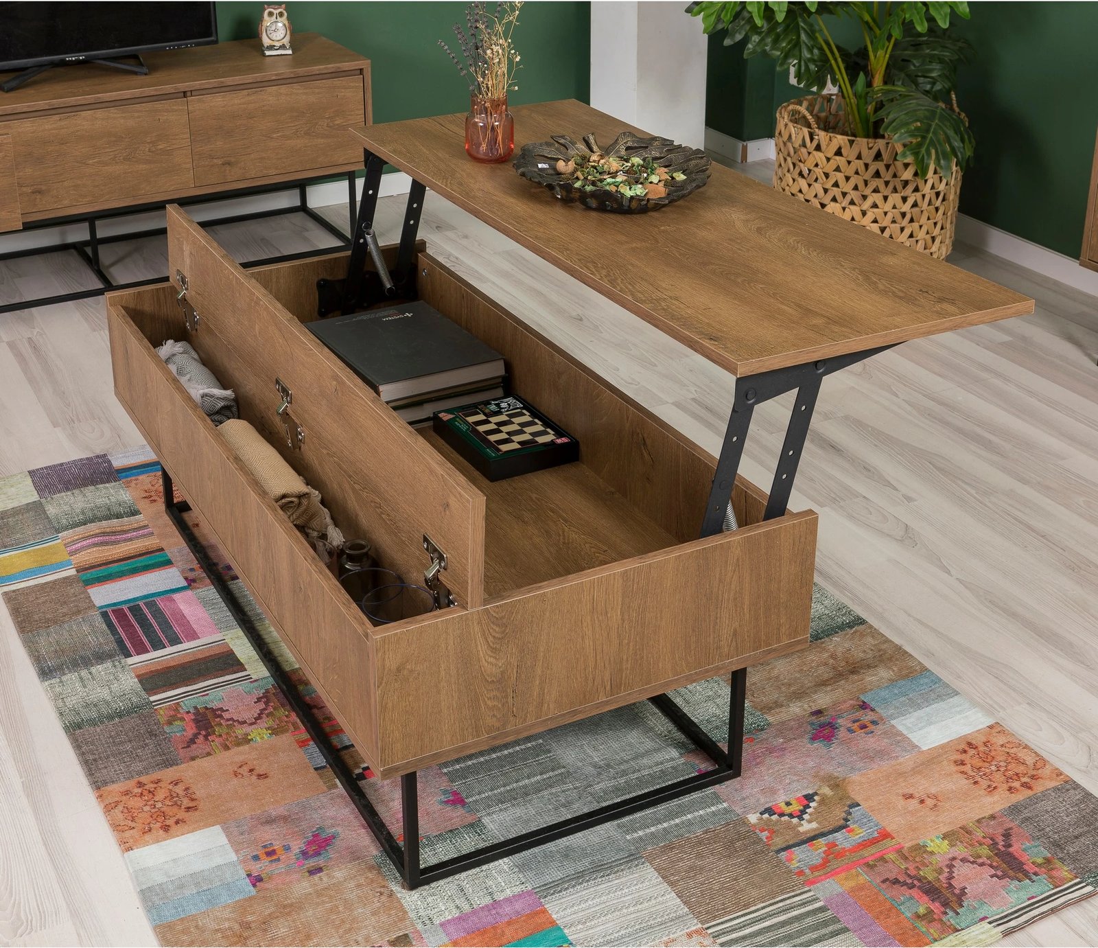 Set mobiljesh për dhomë dite, ngjyrë arre dhe e zezë, Laxus Takım 22, Skye Decor