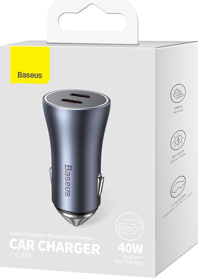 Karikues veture Baseus Golden Contactor Pro, 2x USB-C, 40W, Gri