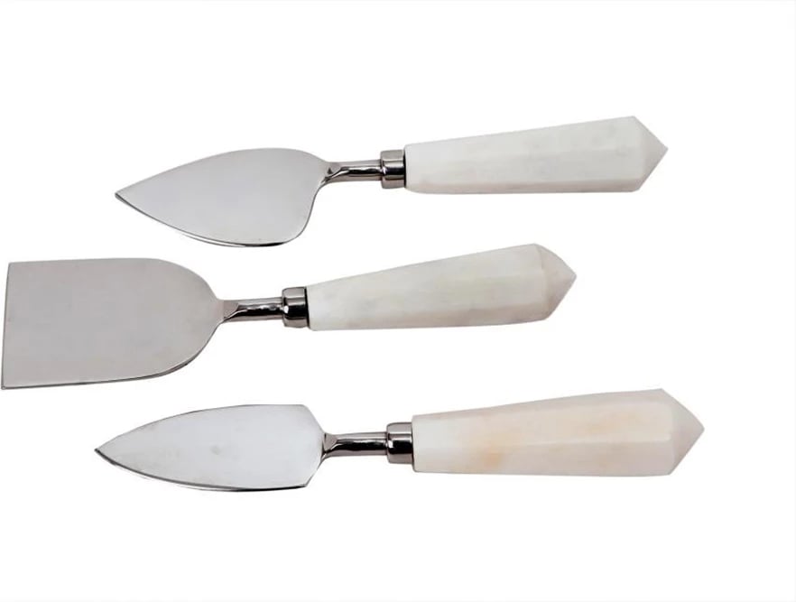 Set për servirje djathi, 3 copë, çelik dhe mermer i bardhë, 18x5x2cm