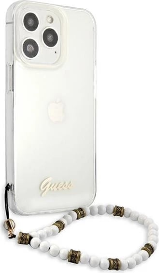 Mbështjellës Guess GUHCP13LKPSWH për iPhone 13/13 Pro 6.1", Transparent, me varëse perlë Mbështjellës Guess GUHCP13LKPSWH për iPhone 13/13 Pro 6.1", Transparent, me varëse perlë