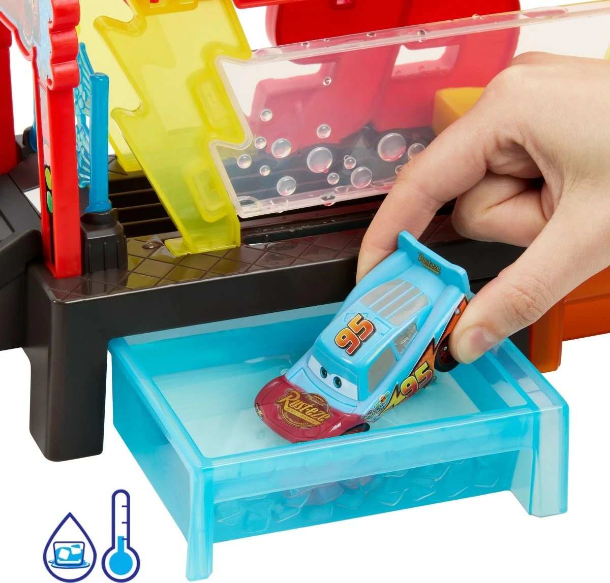 Set lojërash lavazh veturash, Mattel Disney Pixar Cars JBM70, me veturë Lightning McQueen Color Changer 1:55, plastikë, pa bateri, shumëngjyrësh, set