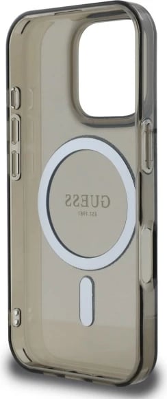 Mbështjellës Guess IML Glitter Circle MagSafe për iPhone 16 Pro Max, i zi