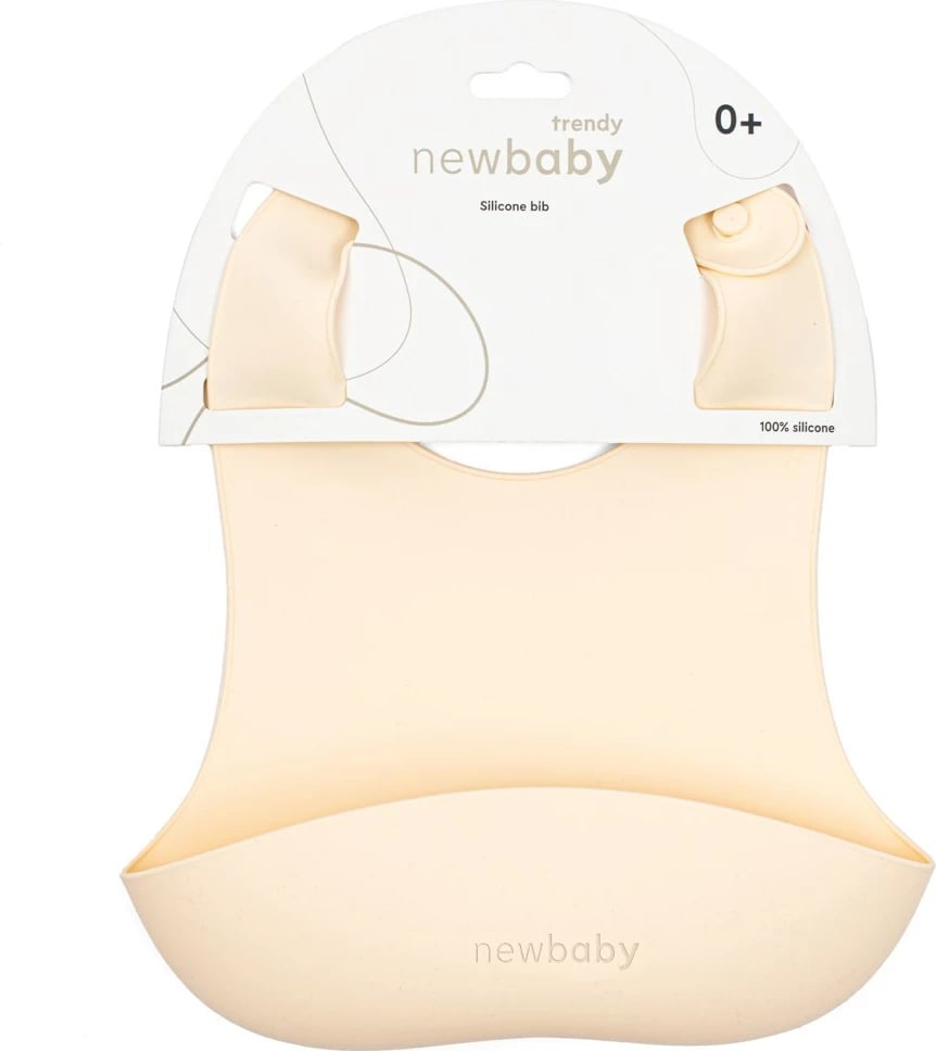 Baveta silikoni, New Baby Trendy, 28×22 cm, BPA-free, me xhep, e rregullueshme, bezhë