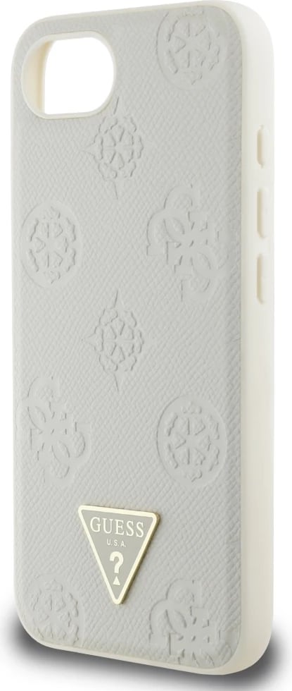 Mbështjellës Guess Grained Hot Stamp Peony Triangle Logo MagSafe për iPhone 16e, Bezhe
