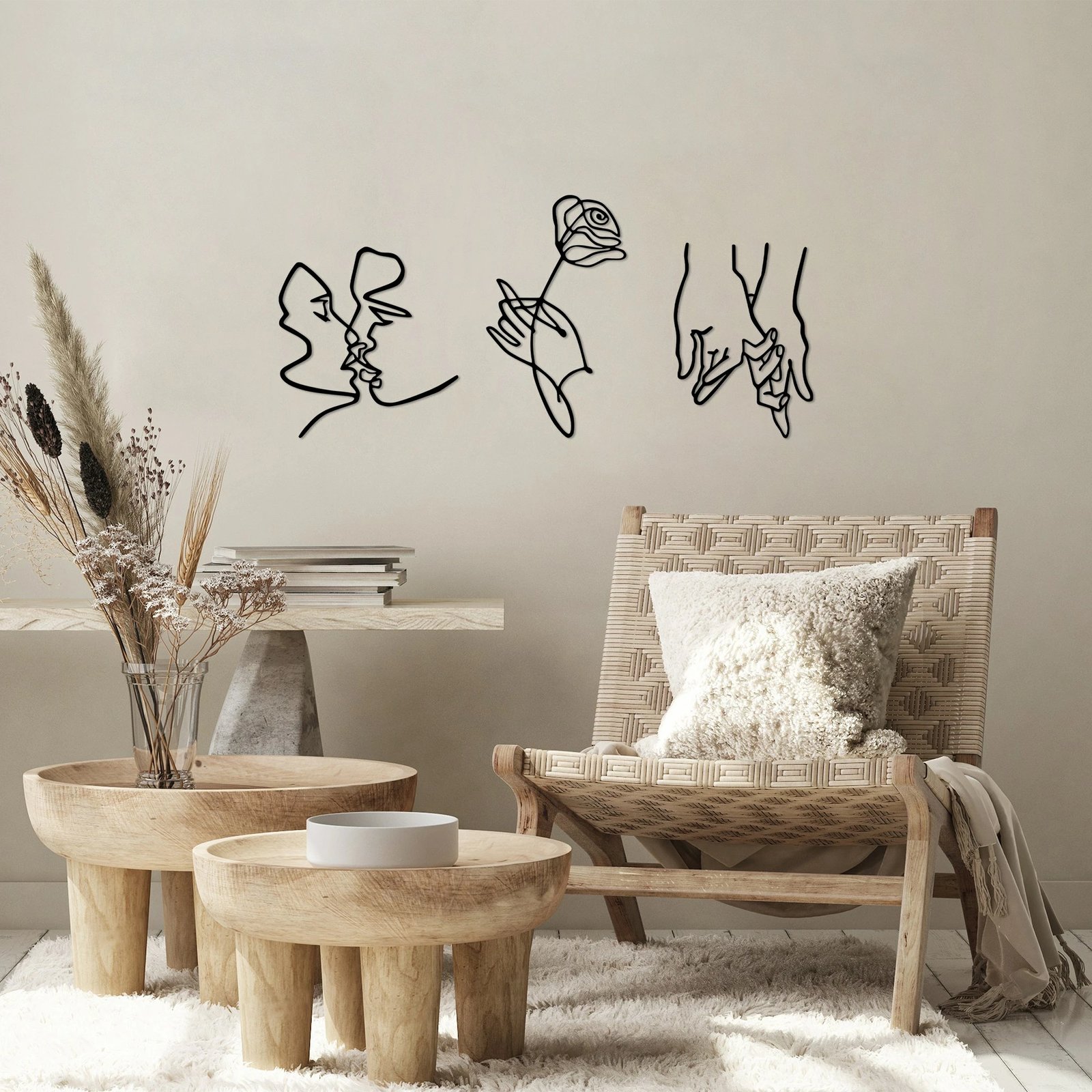 Aksesor dekorativ metalik për mur, Wallity, Rose Kissing Darling, set prej 3 copash