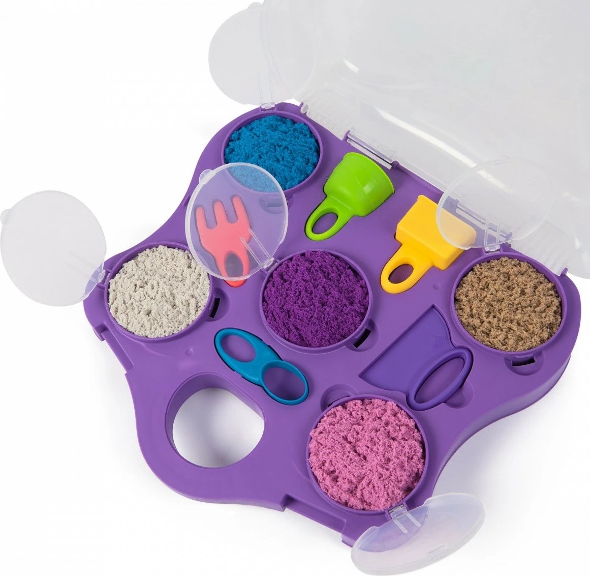 Set rërë kinetike Spin Master Kinetic Sand Sensory Box, 5 ngjyra, me valixhe