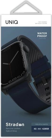 Rrip për Apple Watch UNIQ Straden, lëkurë/silikon, 42/44/45/49mm, Blu