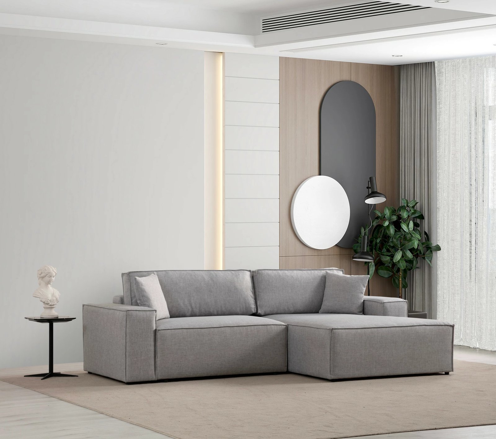 Kënd-sofë krevate Atelier del Sofa, Pırlo kënd i djathtë, gri e çelët