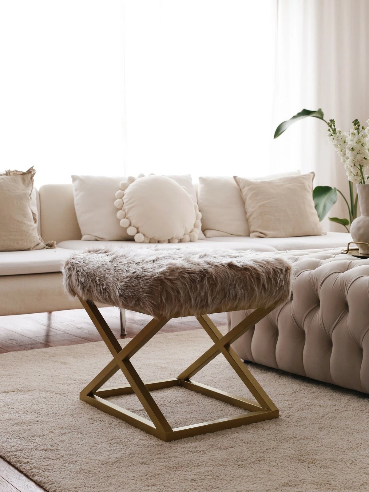 Puf Atelier del Sofa, pelush Capraz, ngjyrë ari dhe kafe