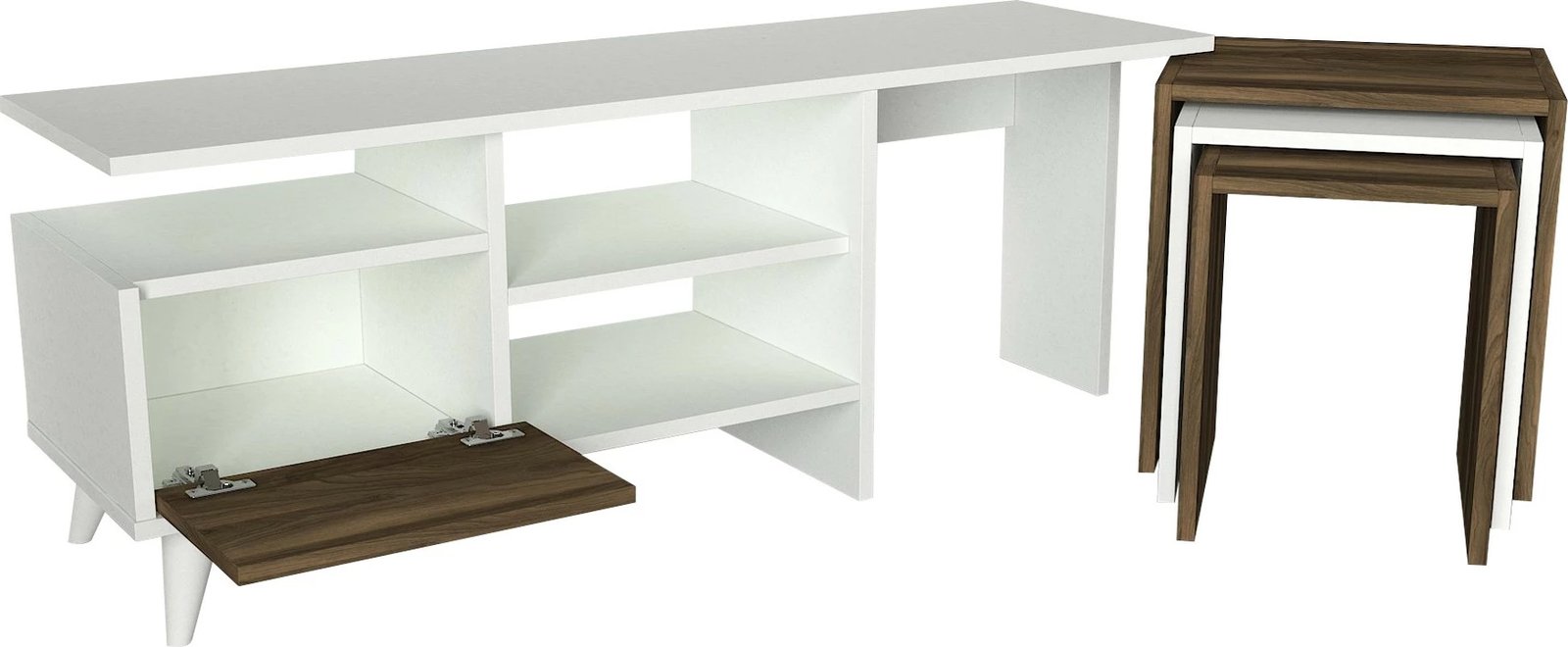 Njësi TV Skye Decor, ngjyrë natyrale - e bardhë, arre