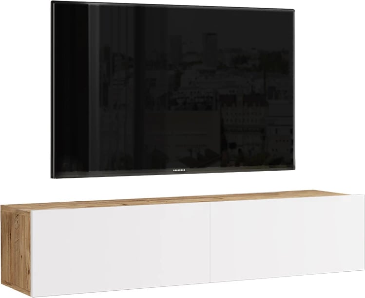 Njësi muri për TV, ngjyrë e bardhë-sonoma, 140x31.6x29.6 cm