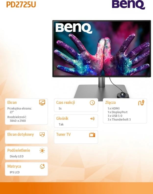 Monitor BenQ PD2725U, 27", 4K UHD, IPS, Thunderbolt 3, Argjend