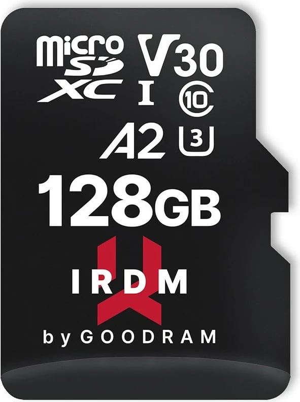 Kartelë memorie microSD GOODRAM IRDM 128GB me adapter SD, UHS-I U3 A2, e zezë