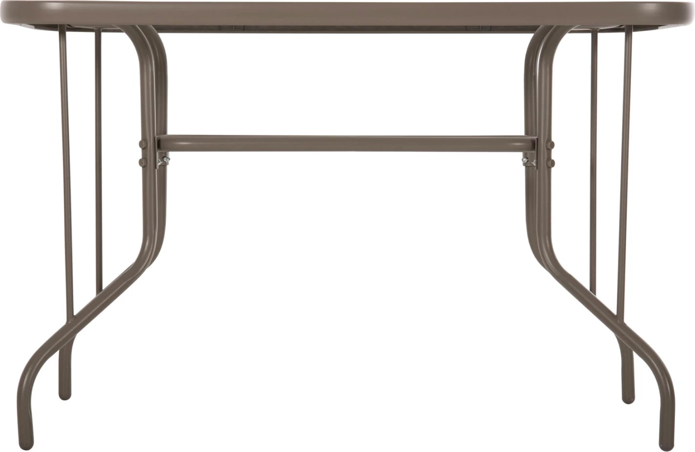 Tavolinë metalike për jashtë ADAM, ngjyrë shampanjë, me sipërfaqe xhami të forcuar, 110x60x71H cm