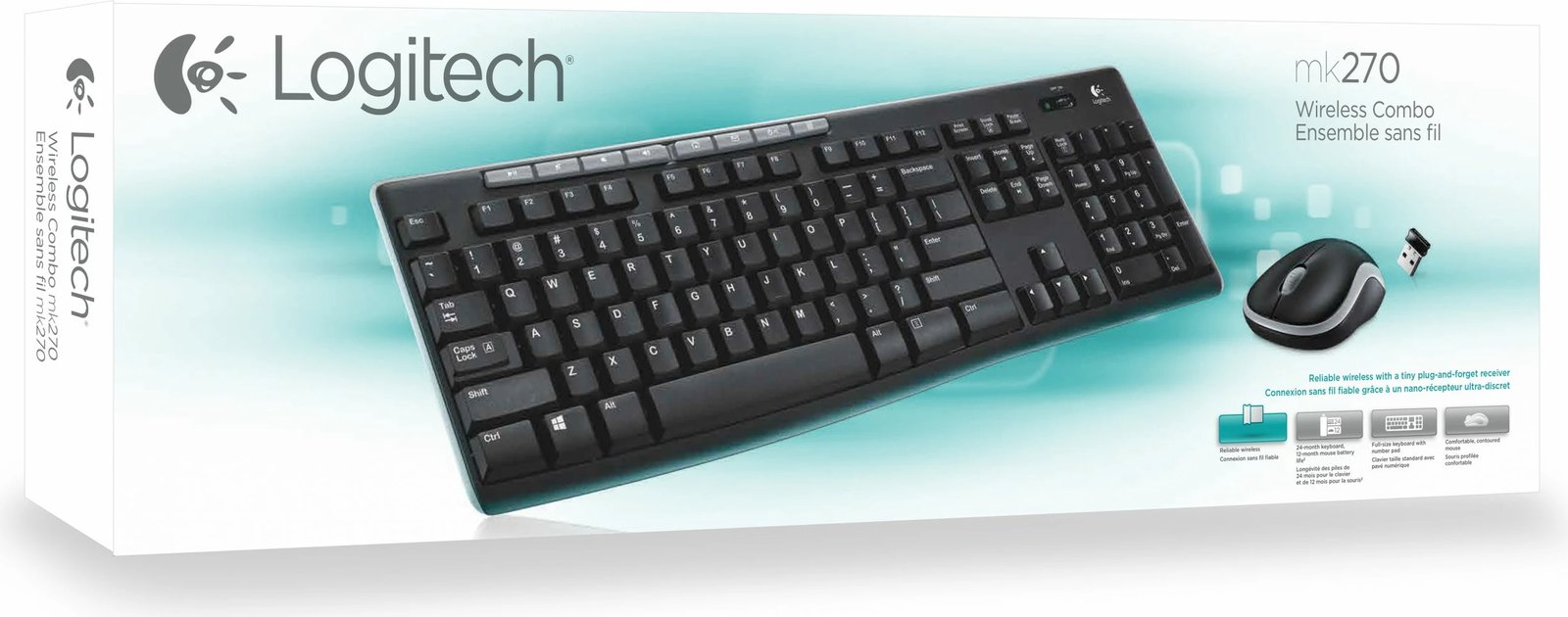 Komplet wireless Logitech MK270, QWERTY, Maus përfshirë, E zezë