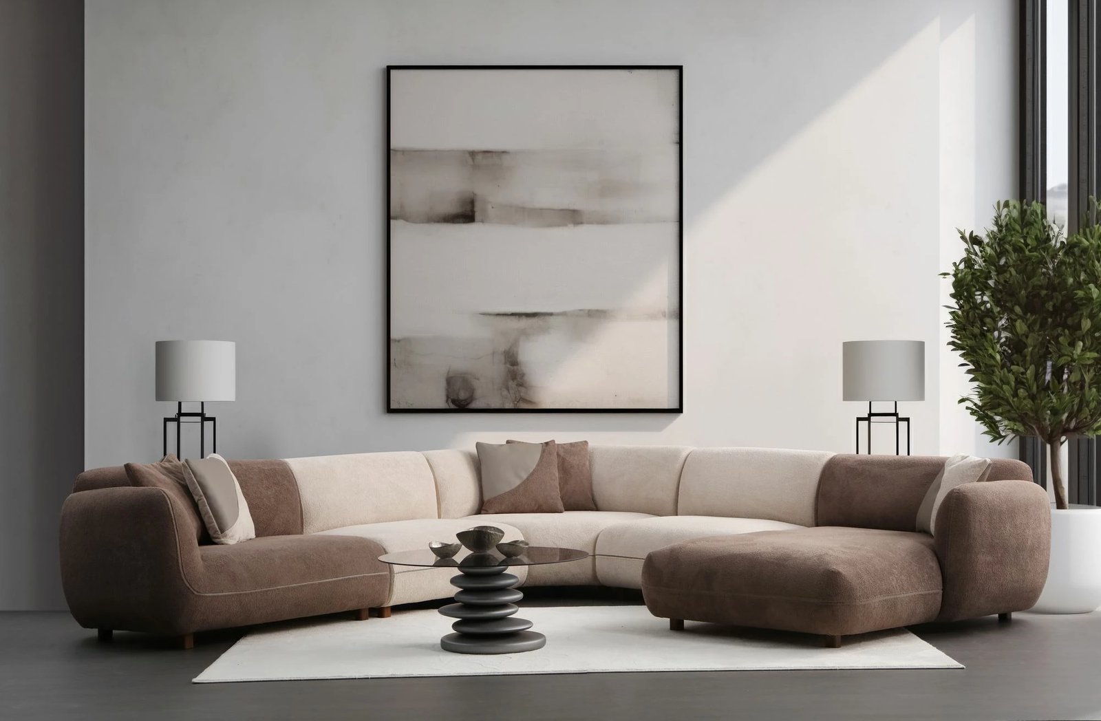 Këndollëse këndi Pavia, krem dhe kafe, 335x335cm, 5 pjesë