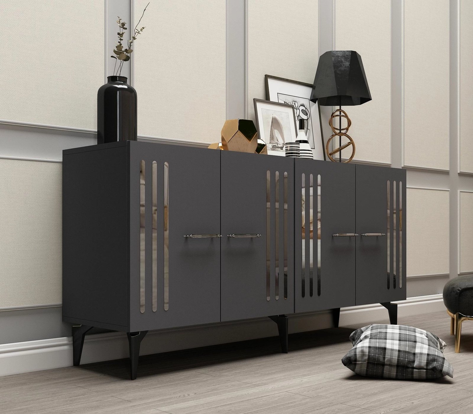 Konsol Skye Decor, anthracite, argjend