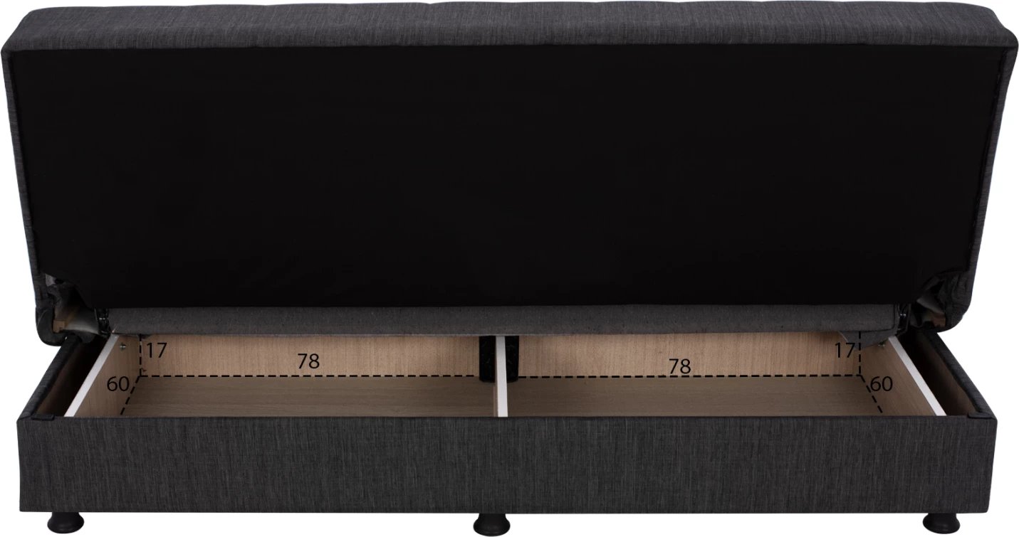 Sofa shtrat tre vendesh, ngjyrë gri, këmbë të shkurtra, pa krahë, FH3239.03