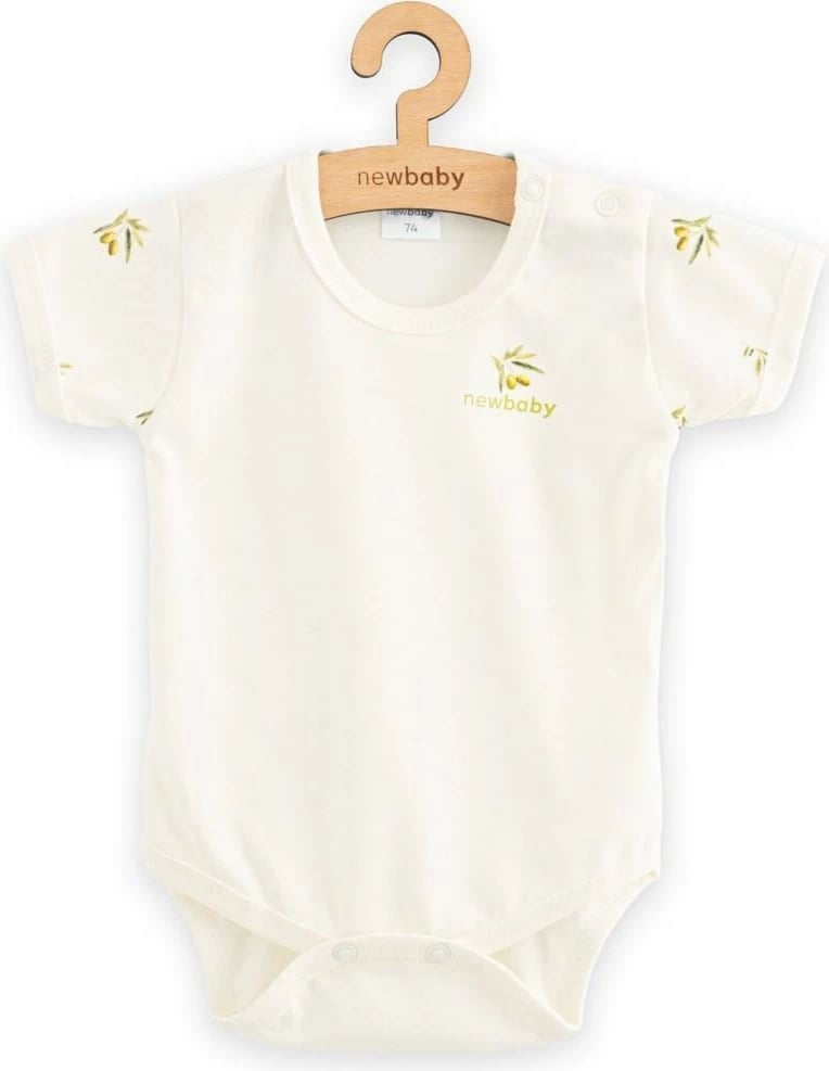 body për bebe me mëngë të shkurtra, New Baby Olives, 100% pambuk organik, madhësia 80 (9–12m), bezhë
