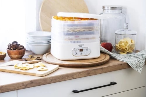 Dehidratues ushqimi, Adler AD 6658, 5 tabaka, temperaturë 35–70°C, timer 1–70 orë, 550W, LCD, i bardhë
