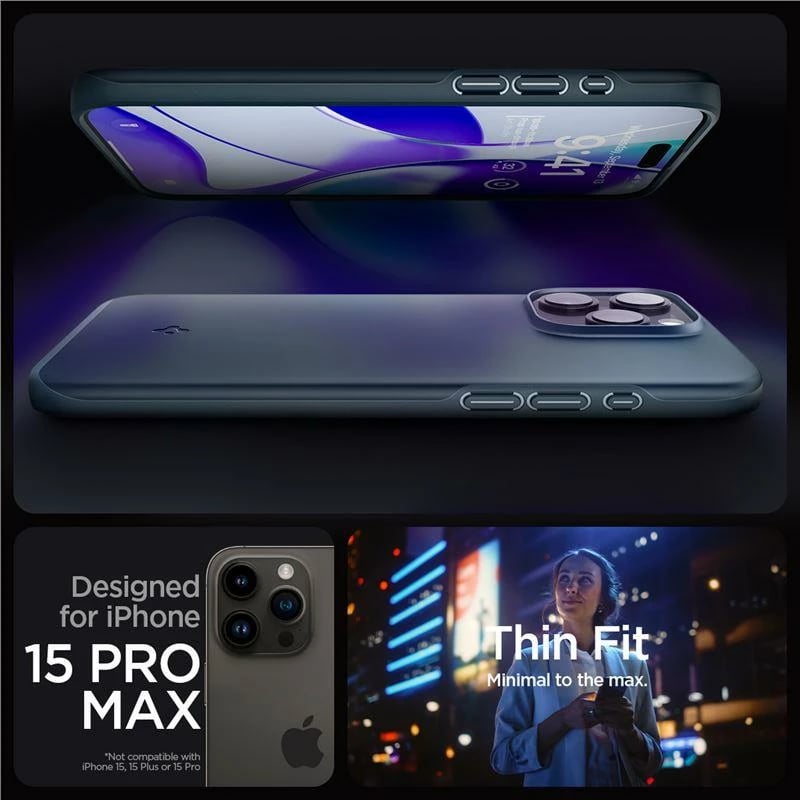 Mbështjellës Spigen Thin Fit për iPhone 15 Pro Max, Black Metal