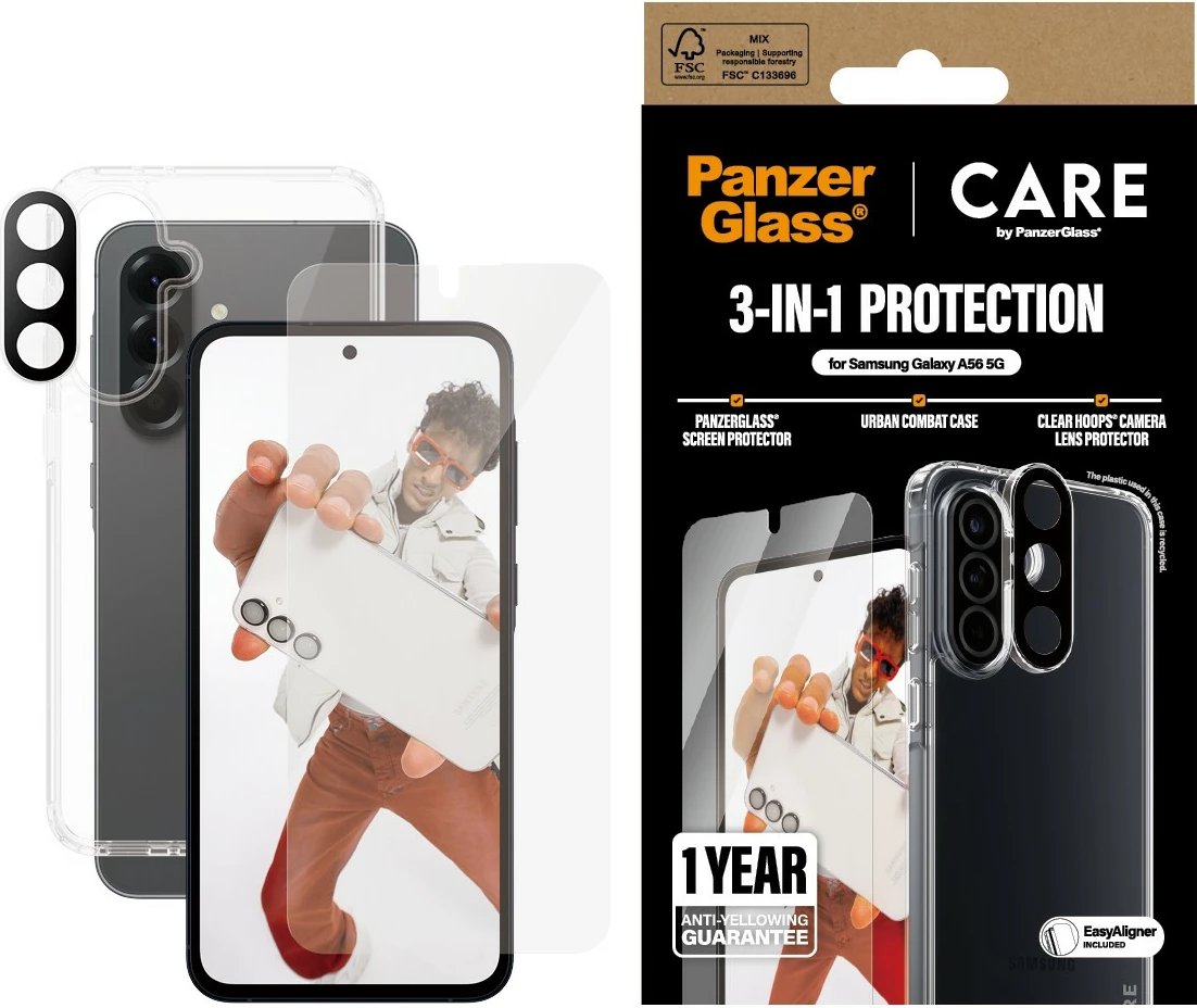Mbështjellës PanzerGlass për Samsung Galaxy A56 5G, set 3-në-1, transparent