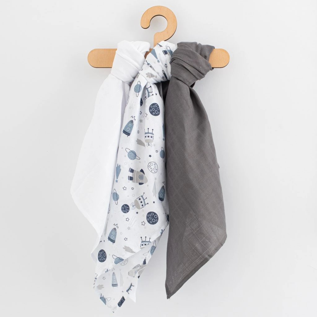 set pelenë muslin New Baby 60x80 cm 100% pambuk 3 copë, për djem, ngjyra sipas fotos