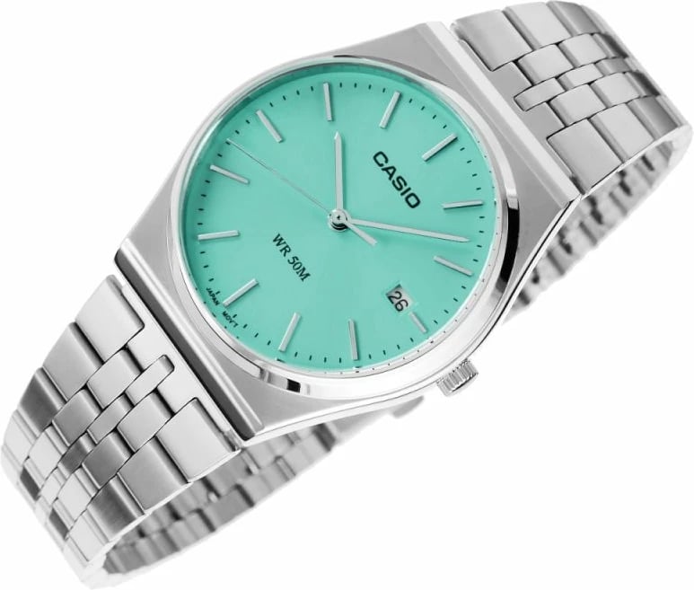 Orë dore për meshkuj CASIO, e argjendtë me fushë të gjelbër