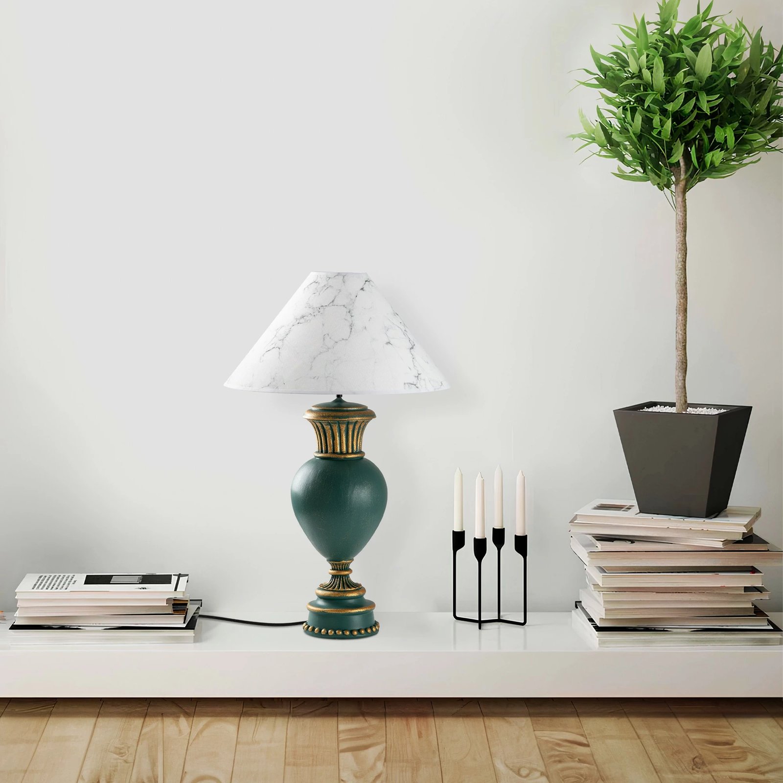 Llambë tavoline Opviq, ELEGANZE-5322, jeshile dhe e bardhë