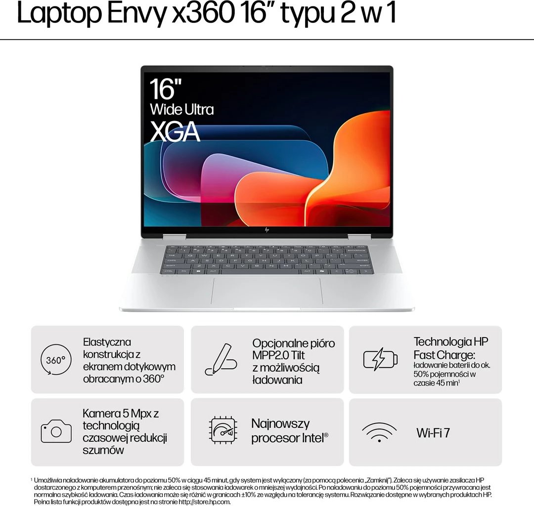 Laptop HP ENVY x360 16-ac0013dx, Intel Core Ultra 5 125U, 16" touchscreen, 16 GB RAM, 512 GB SSD, Silver