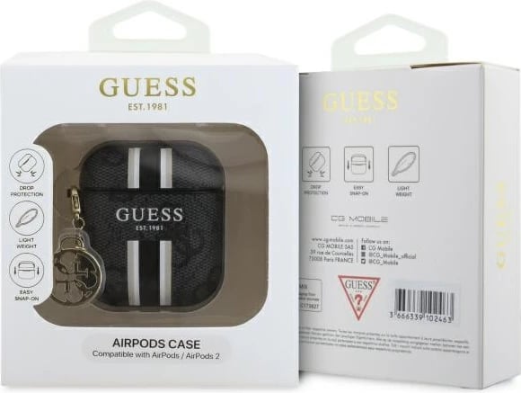 Mbështjellës Guess GUA2P4RPSK për AirPods 1/2, me varëse, i zi