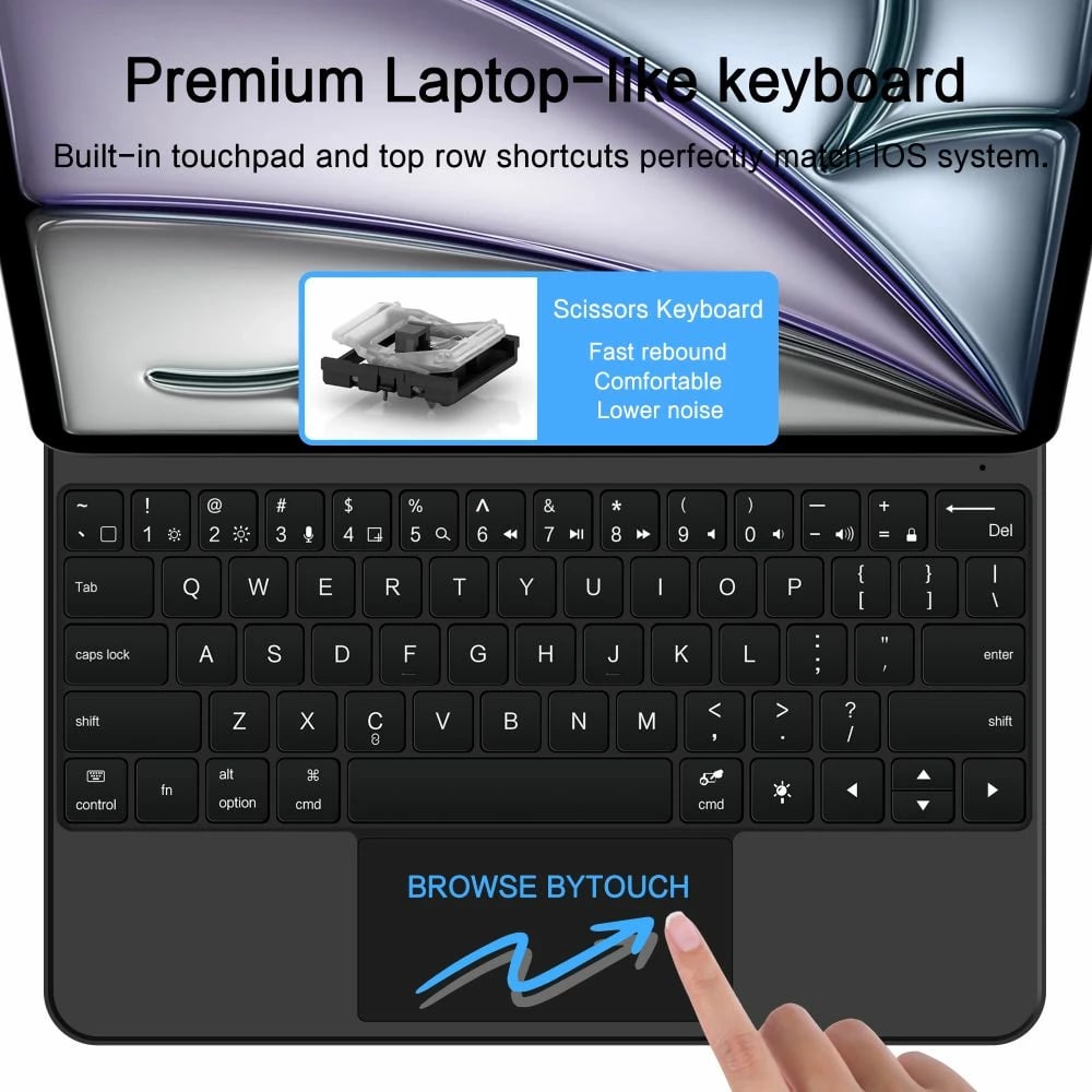 Mbështjellës me tastierë Tech-Protect Smartcase Magnetic për iPad Pro 12.9" 2020/2021/2022, iPad Air 13" 2024/2025, E zezë