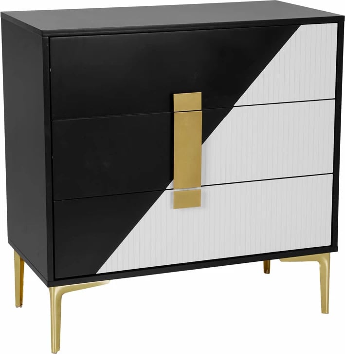 Komodë New York, 3 sirtarë, e bardhë/zezë, 80x40x80