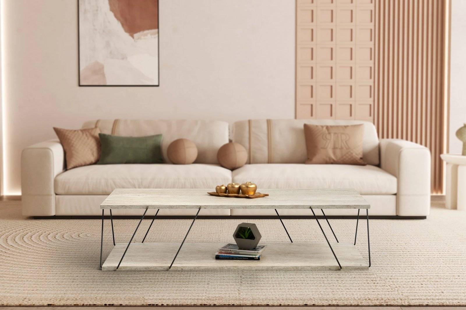 Tavolinë kafeje Skye Decor, Labranda, ngjyrë travertine, e zezë