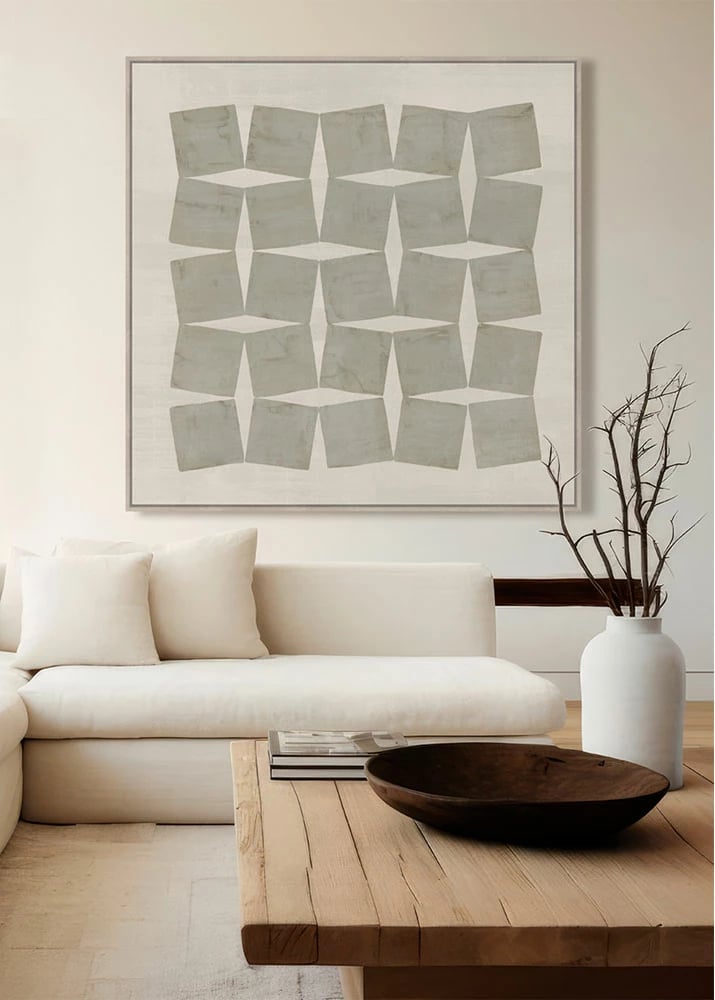 Pikturë dekorative me kornizë, model i lidhur, kanavacë, bezhë-gri, dru natyral, 80x80x4cm