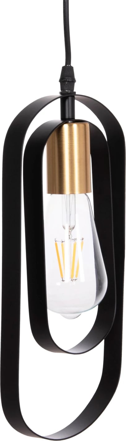 Llambë tavani varëse me 5 drita, metal i zi, priza të arta, BIUT FH7545.11, 80x6x138cm Llambë tavani varëse me 5 drita, metal i zi, priza të arta, BIUT FH7545.11, 80x6x138cm