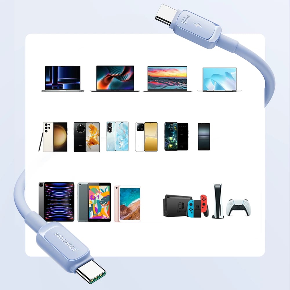 Kabllo USB-C në USB-C Joyroom Multi-Color Series A14, 1.2m, 100W, Kaltër