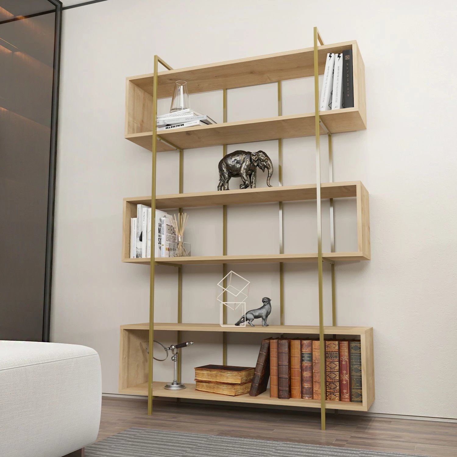 Raft librash Hanah Home, Bruti, ngjyrë lisi dhe ari