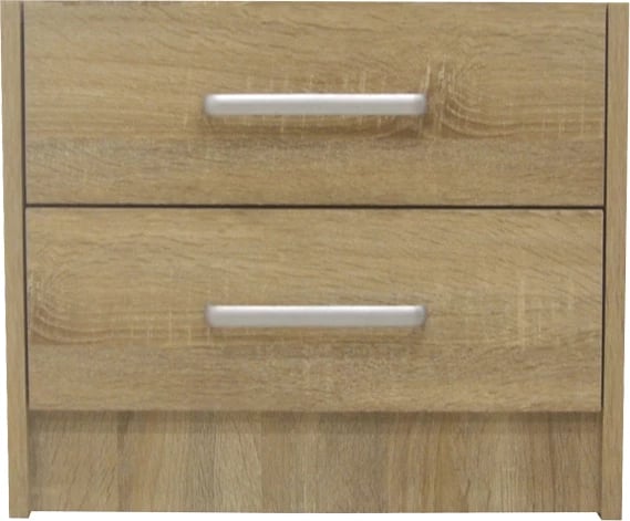 Komodinë Olympus me 2 sirtarë, ngjyrë lisi të çelët, 47.5x40.5x40.5