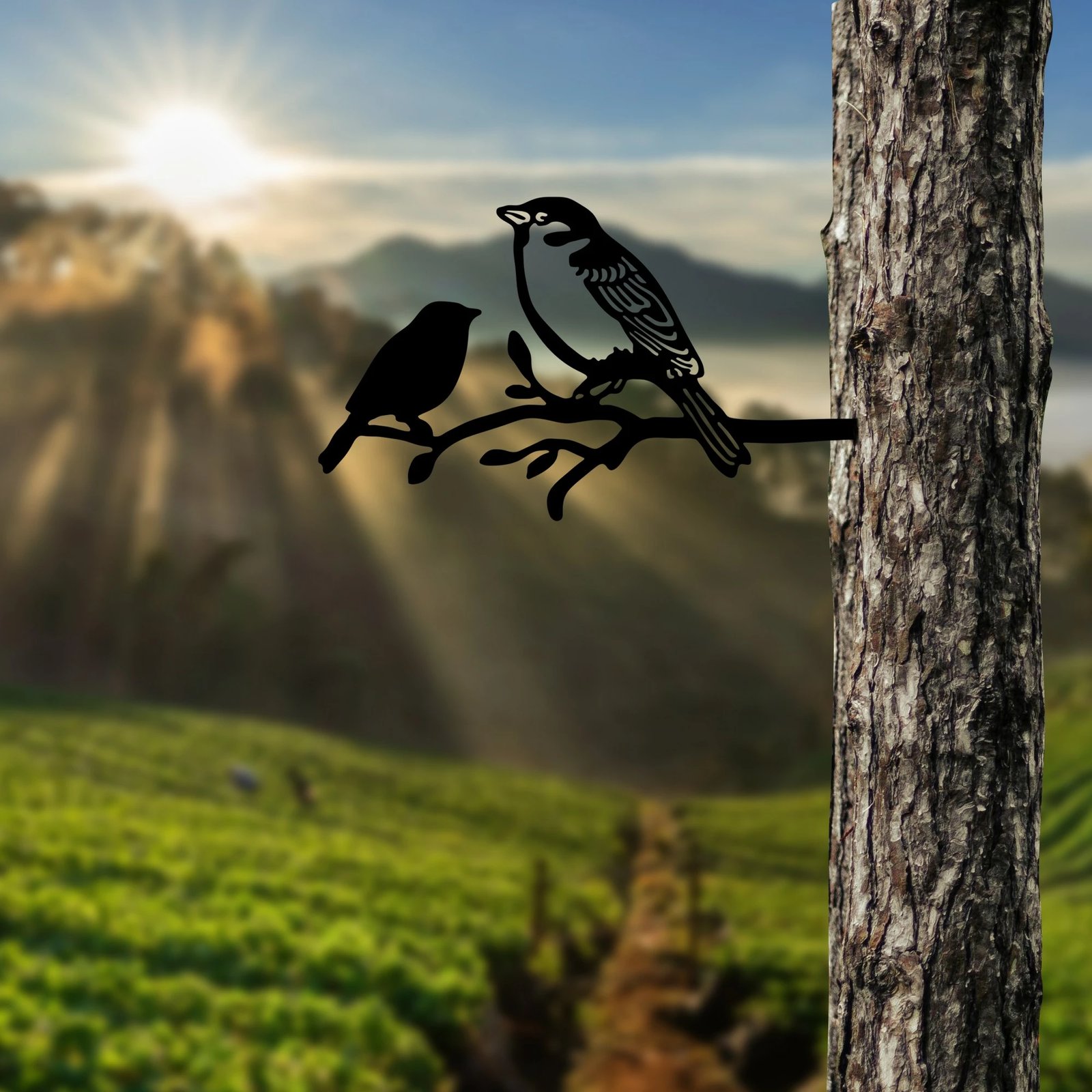 Dekor për kopsht, zogj në degë, ngjyrë e zezë, Aberto Design, 40x20cm