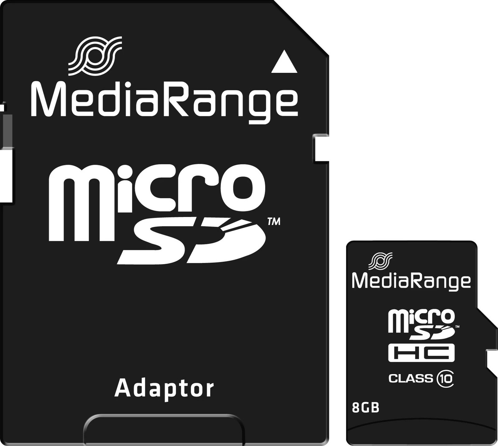 MicroSDHC kartelë MediaRange 8GB, Class 10, me adapter, e zezë