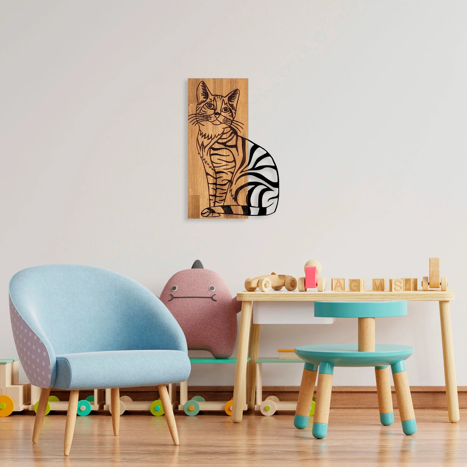 Aksesor dekorativ muri prej druri, Wallity, mace 10, ngjyrë arre & e zezë, 38x58cm