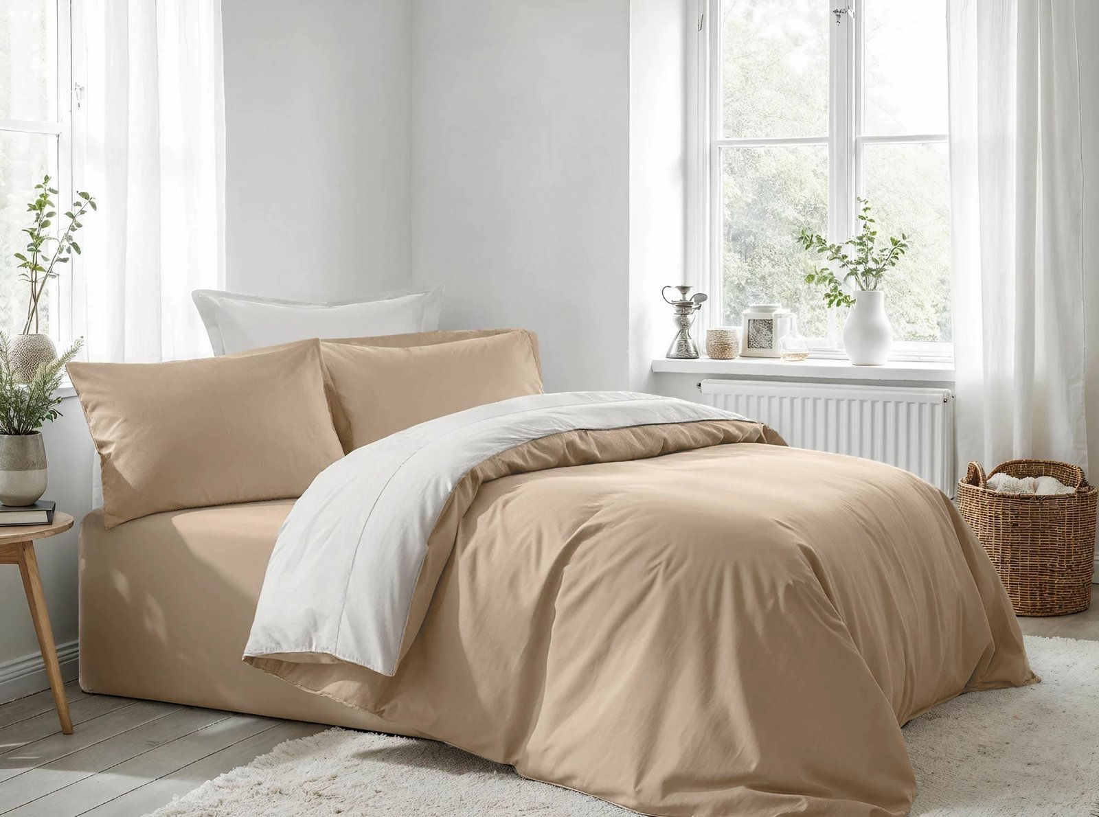 Set mbulesë për jorgan dopio Ranforce, L'Essentiel Linge de Maison, bezhë, e bardhë